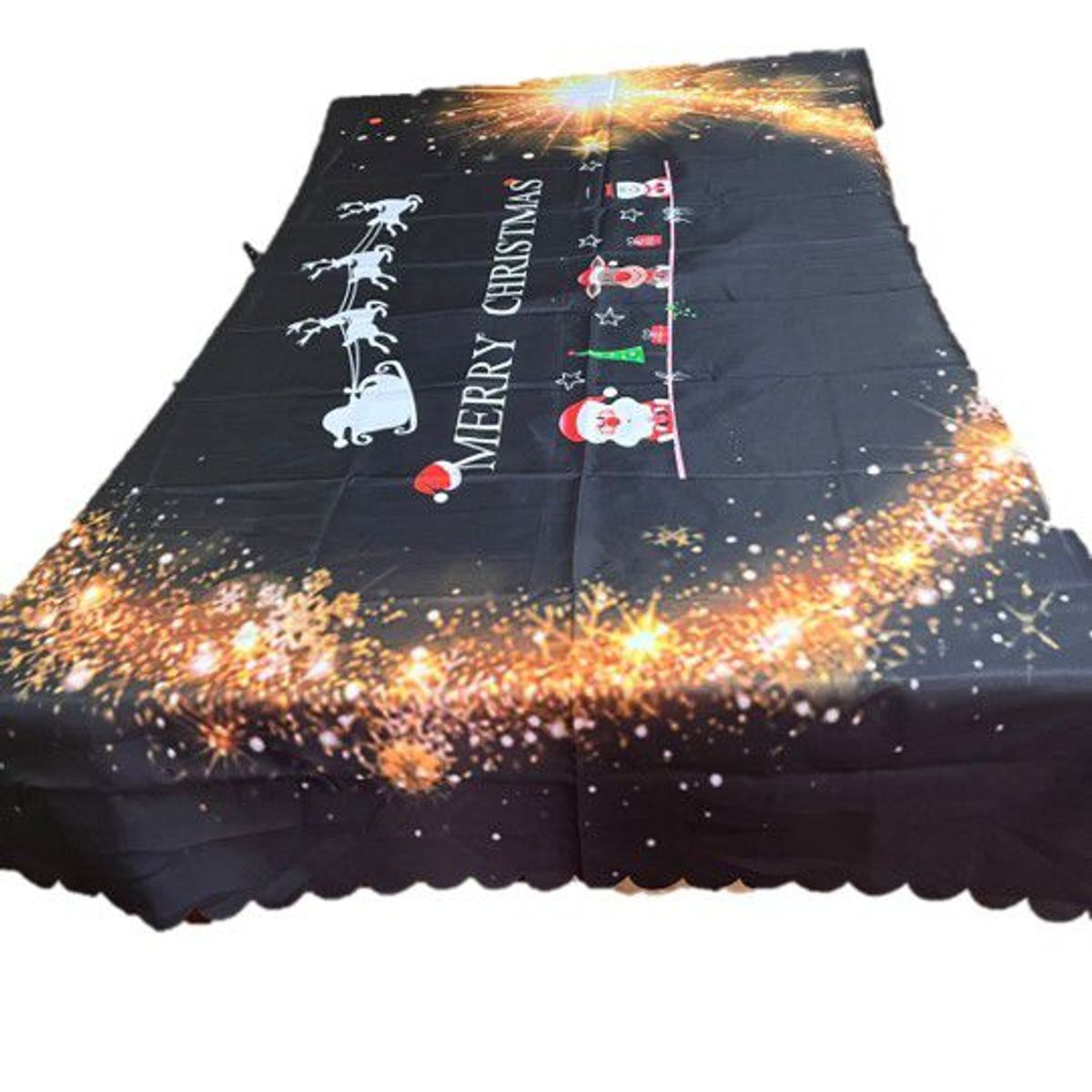 GENERICO - JUEGO DE MANTEL + 8 FUNDAS DE SILLA NAVIDEÑO NEGRO NOCHE BUENA