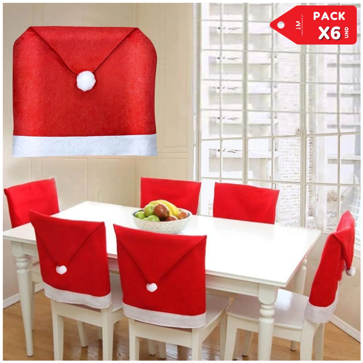 INSPIRA MARKET - Forros Funda de Silla Navideña Decoración Navidad Pack x6