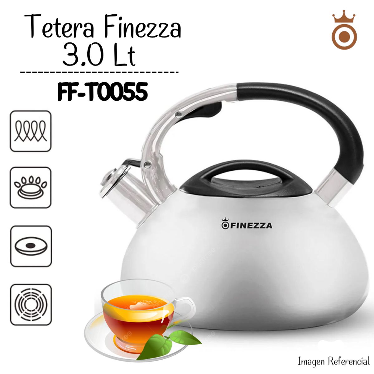 FINEZZA - Tetera Finezza De Acero Inoxidable de 3.0 Lt - FF-T0055-IN