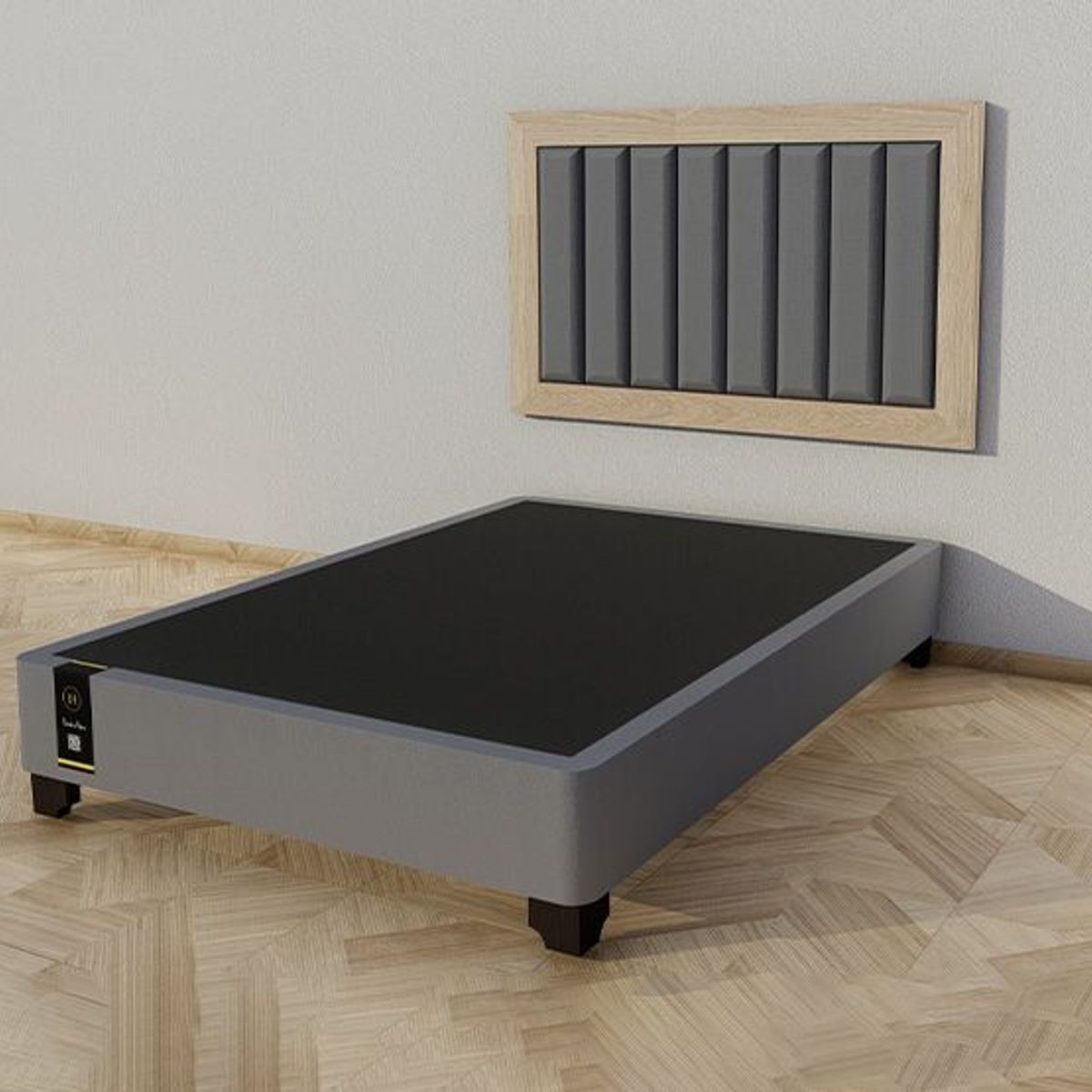 BARAKA HOME - Dormitorio Segovia + Cabecera Aerea 2 plz - Gris Oscuro y Damasco