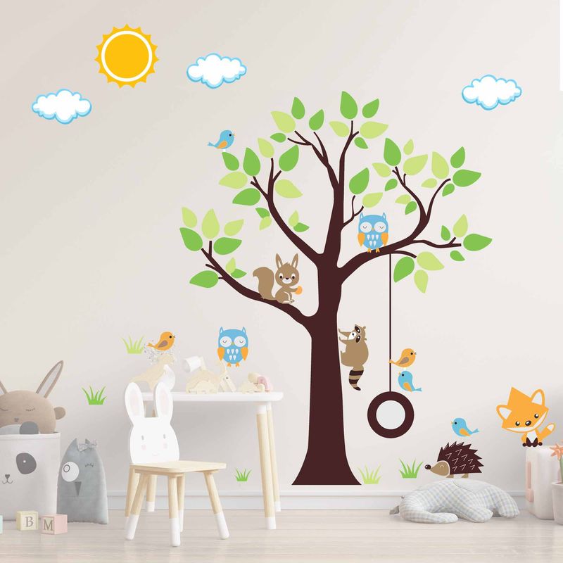 GENERICO - Vinilo Infantil Arbol con erizo decoracion para niños
