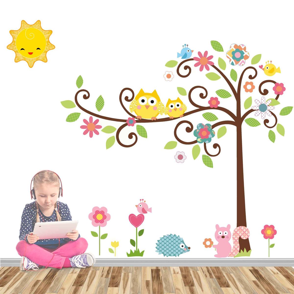 GENERICO - Vinilo Infantil Arbol con erizo decoracion para niñas