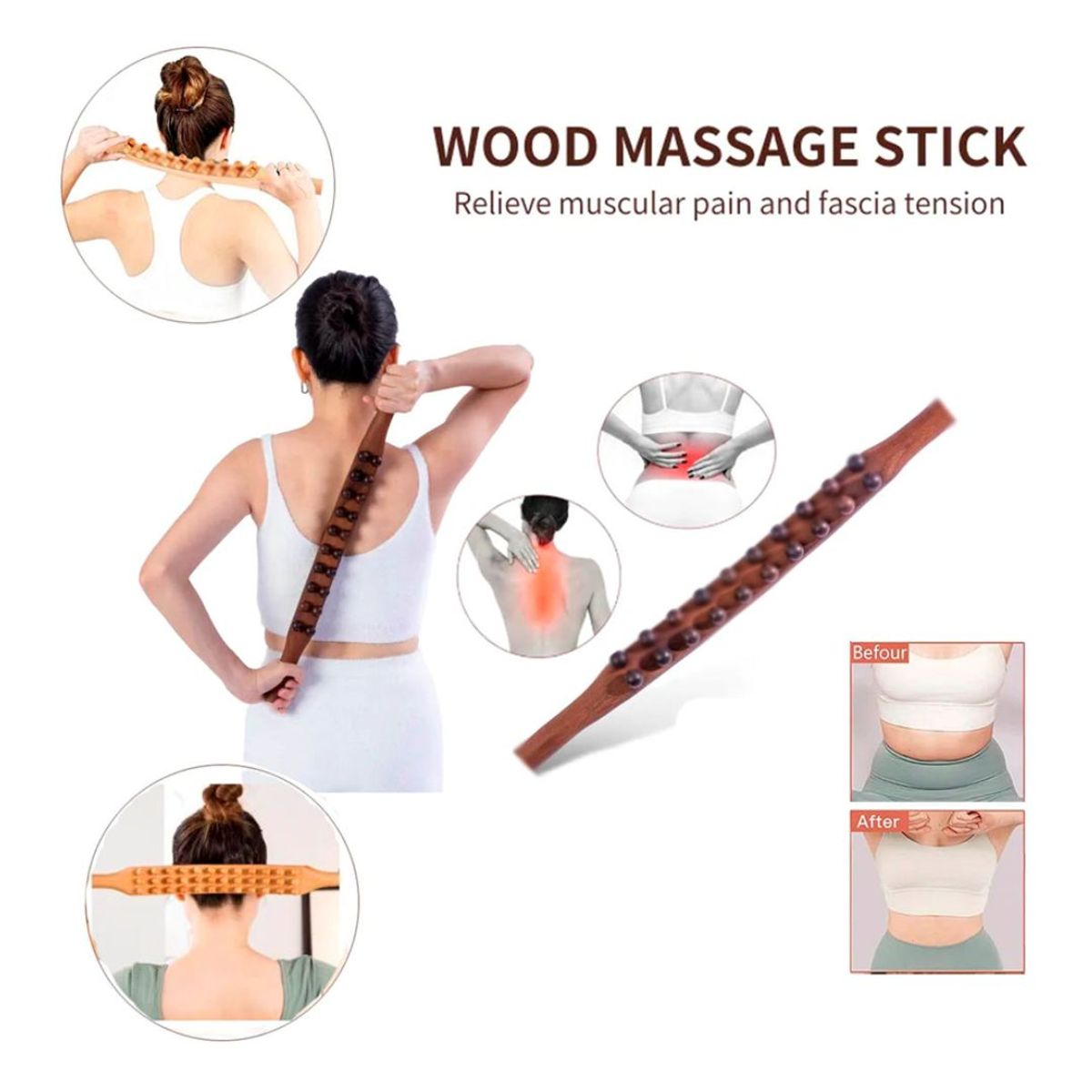 GENERICO - Masajeador Drenaje Linfático de Madera Modelador del Cuerpo y Abdomen