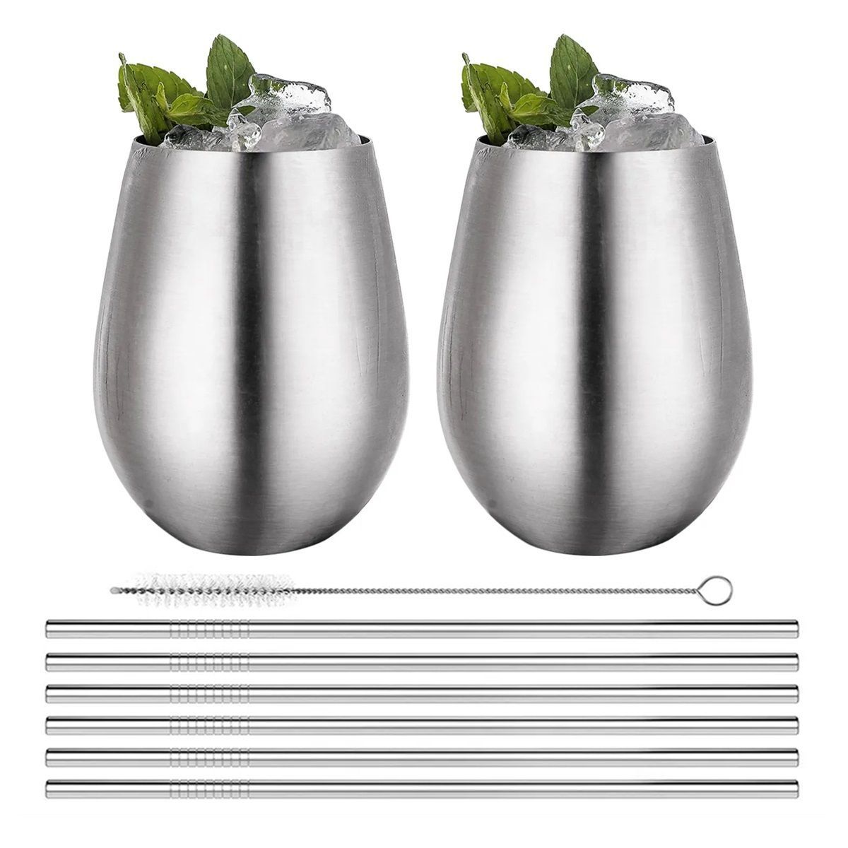 ICHIMATSU - Set x 2 Vasos Para Bar con Sorbetes de Acero 304 Plateado