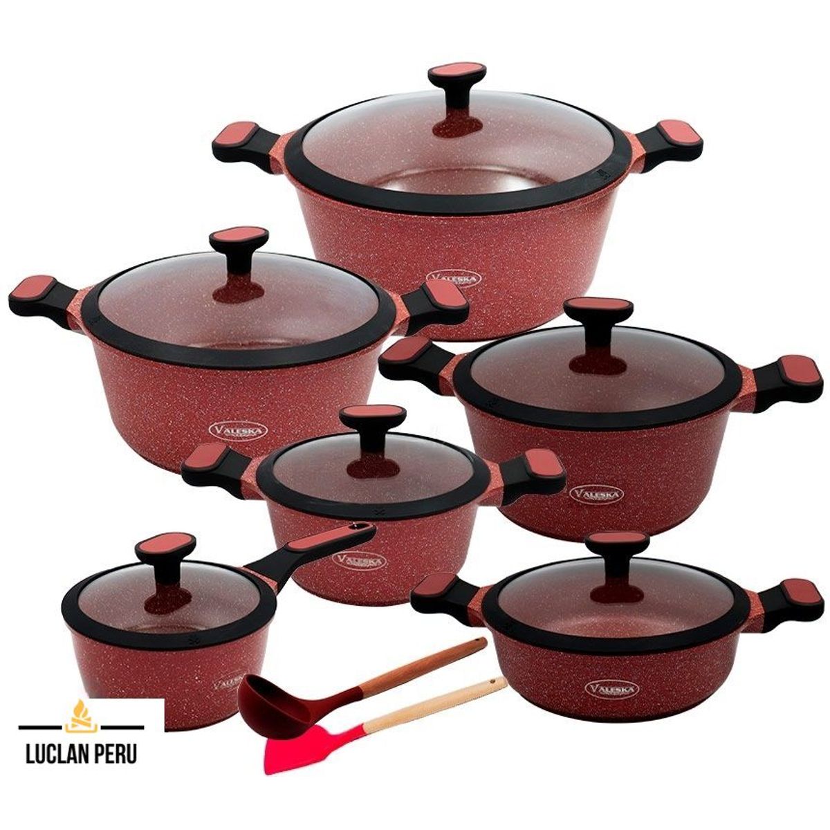 VALESKA - Juego de Ollas 12 Piezas Roca Volcánica Valeska
