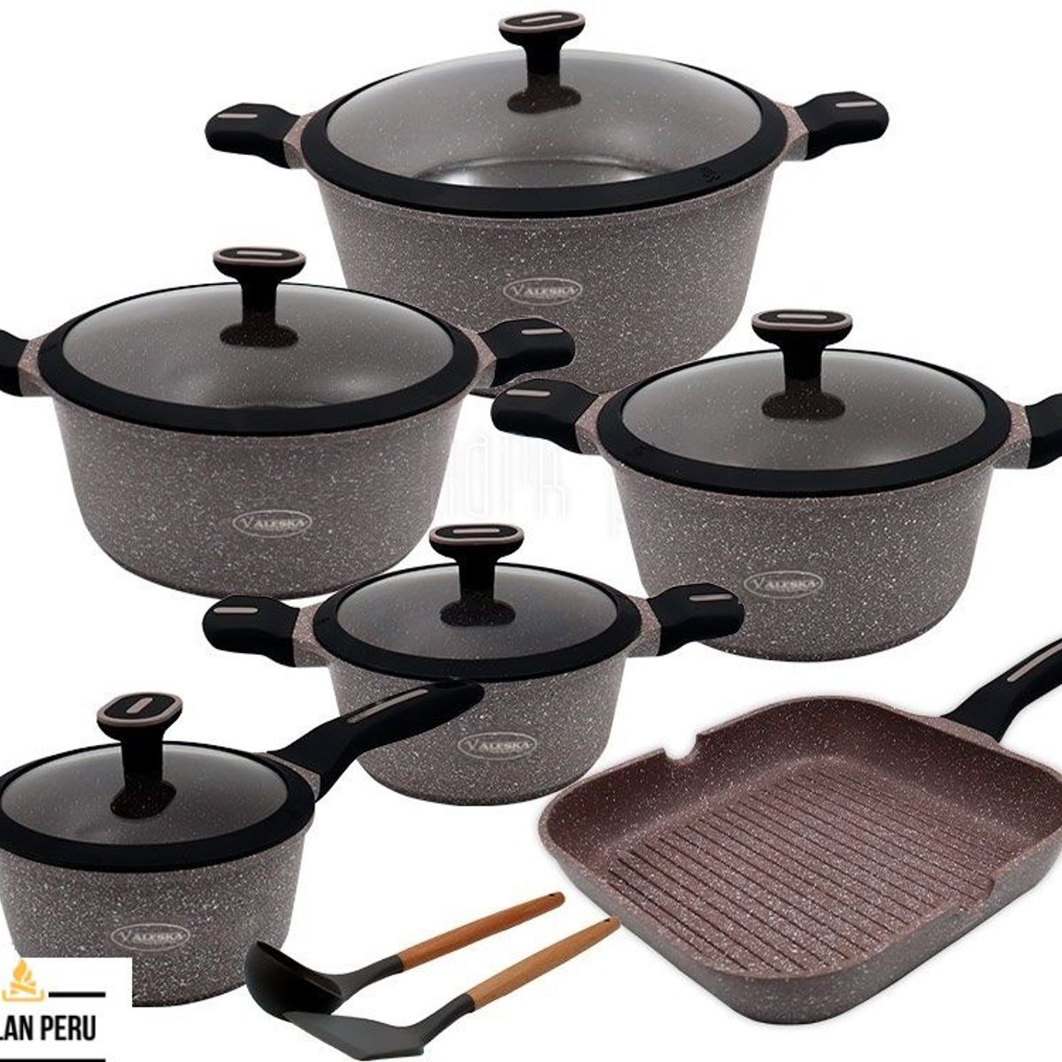 VALESKA - Juego de Ollas 11 Piezas Roca Volcánica Valeska