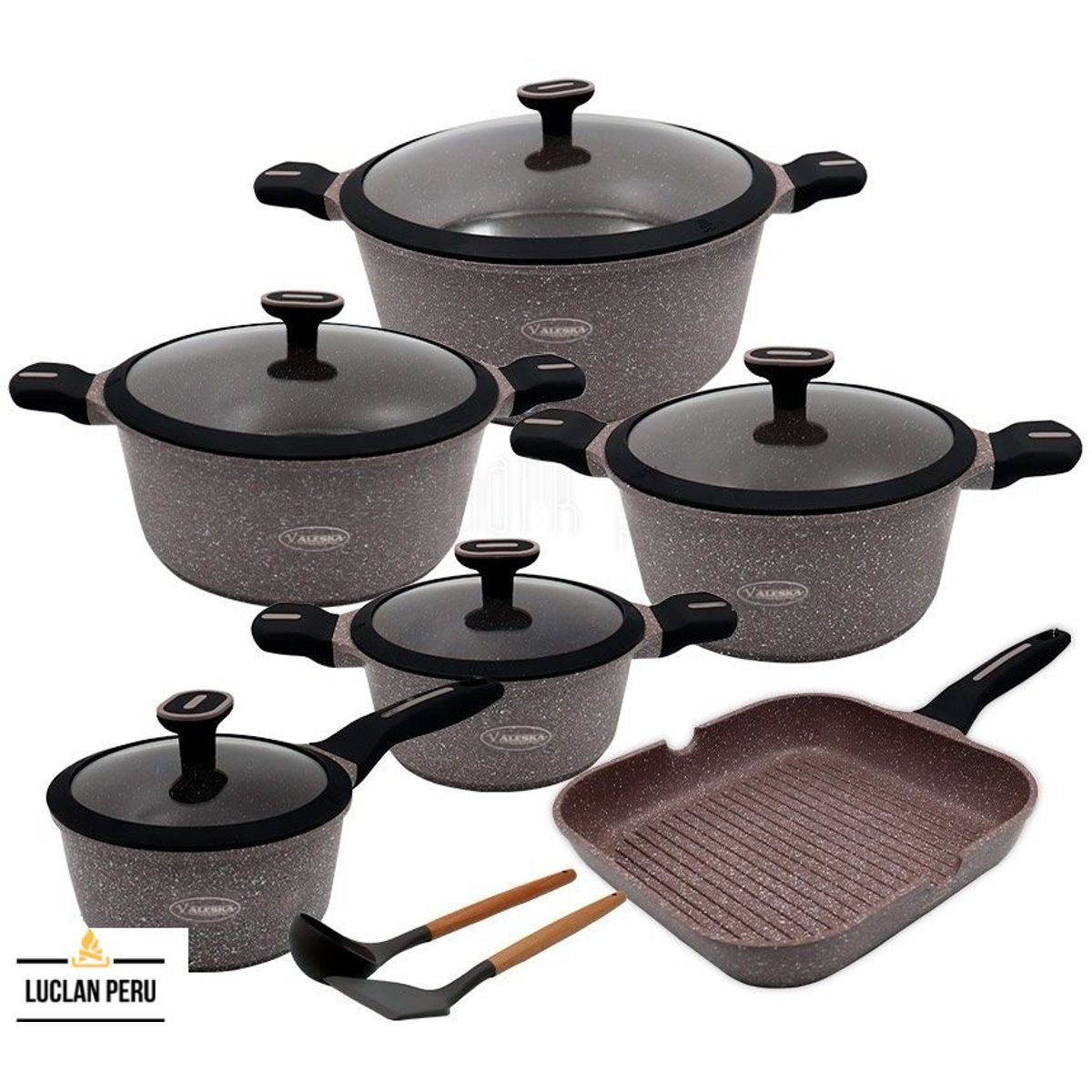 VALESKA - Juego de Ollas 11 Piezas Roca Volcánica Valeska