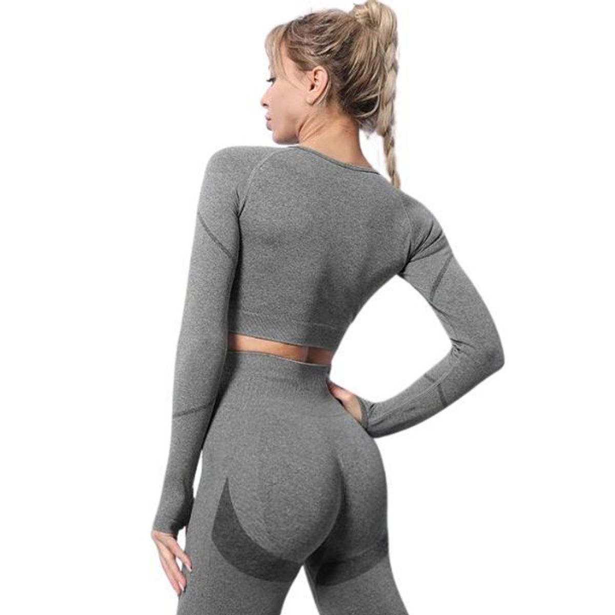 GENERICO - Crop Top básico sin costuras manga larga - Ropa deportiva gym - yoga