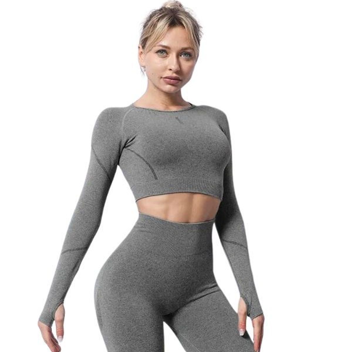 GENERICO - Crop Top básico sin costuras manga larga - Ropa deportiva gym - yoga