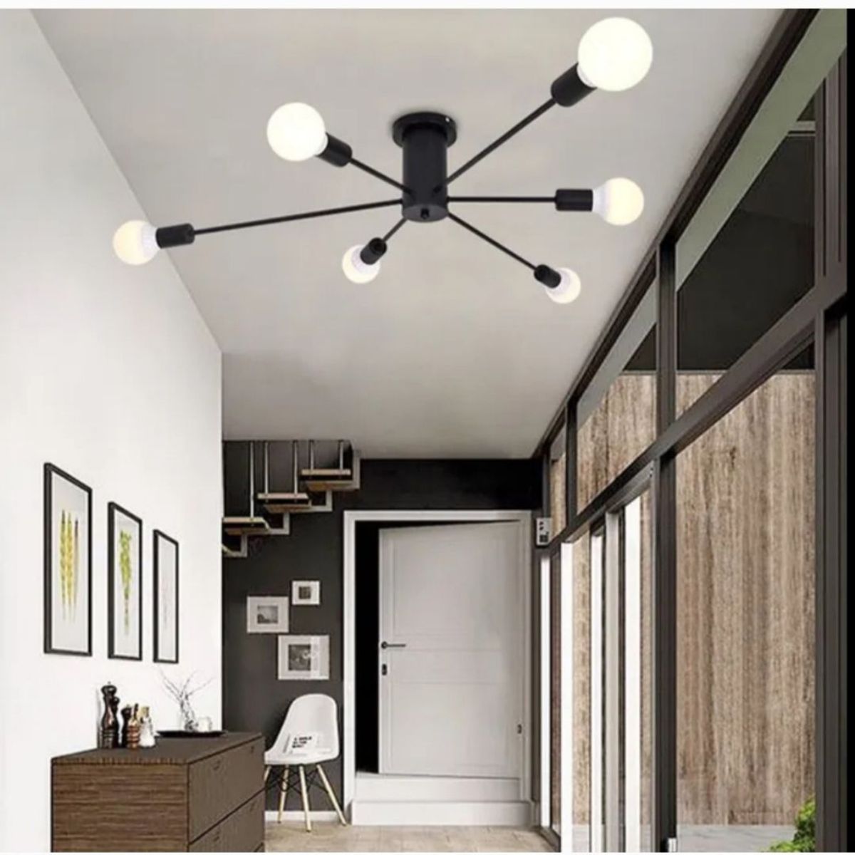 CEMLIGHTING - Lámpara de techo satélite negro 6 sockets