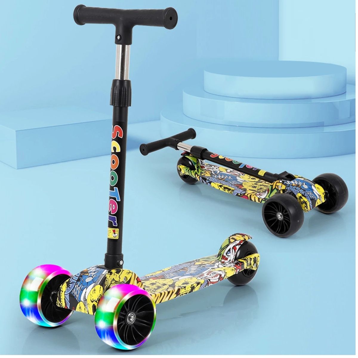 GENERICO - Scooter Plegable para Niños y Niñas con luces Grafiti
