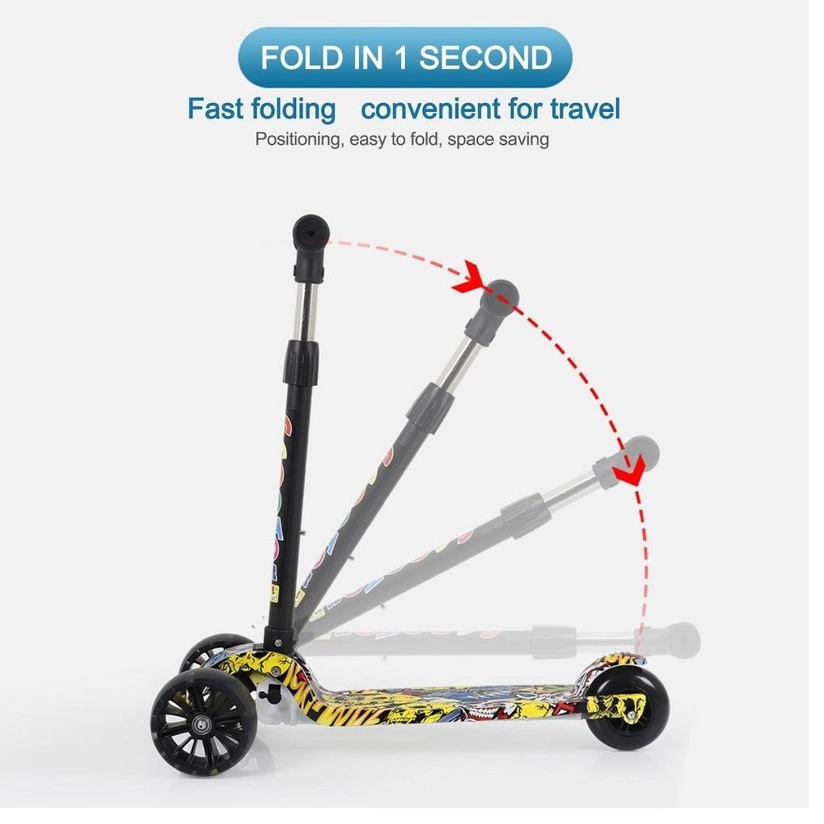 GENERICO - Scooter Plegable para Niños y Niñas con luces Grafiti