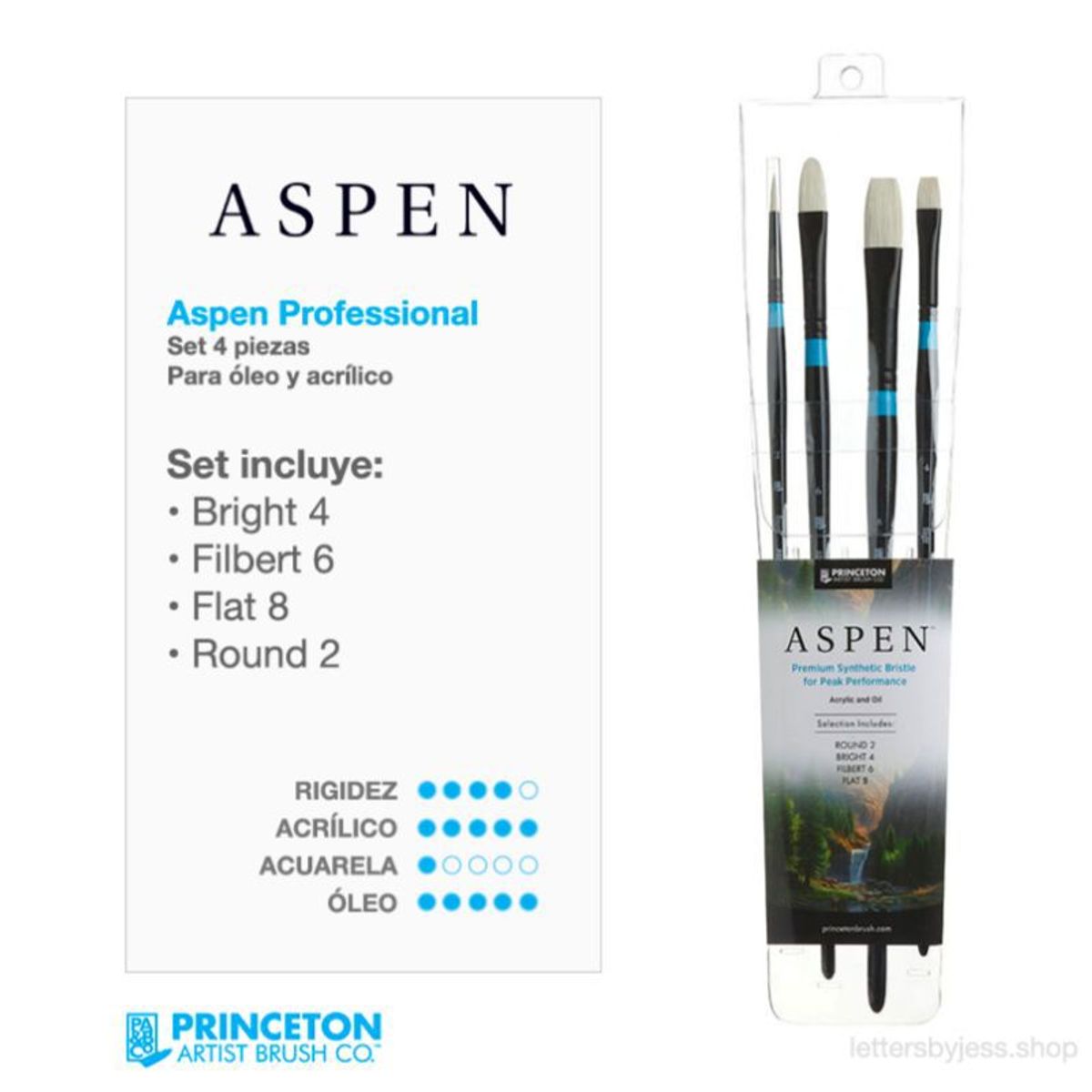 GENERICO - Pincel Princeton ASPEN - SET 4 PIEZAS