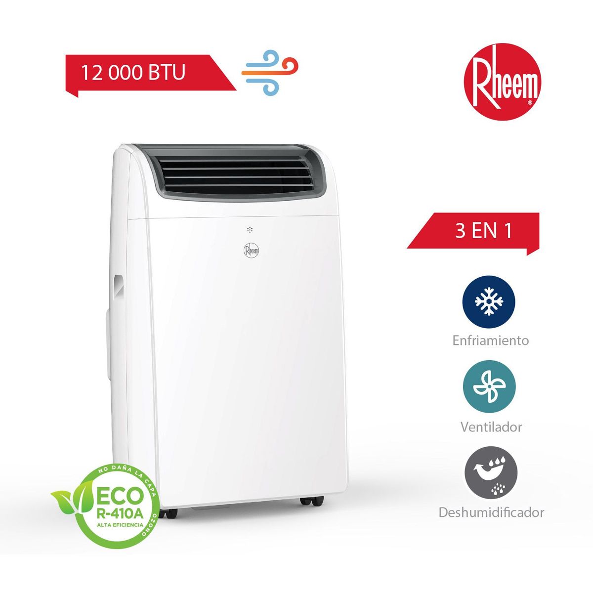 RHEEM - AIRE ACONDICIONADO PORTATIL RHEEM DE 12,000 BTU CONVENCIONAL FRIO SOLO