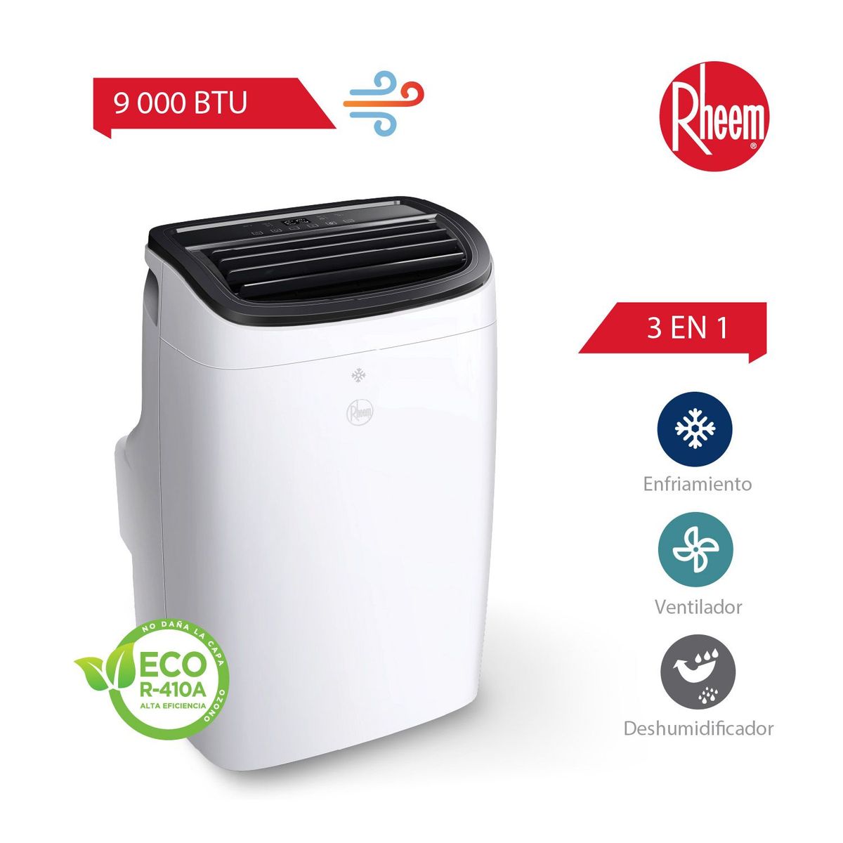 RHEEM - AIRE ACONDICIONADO PORTATIL RHEEM DE 9,000 BTU CONVENCIONAL FRIO SOLO