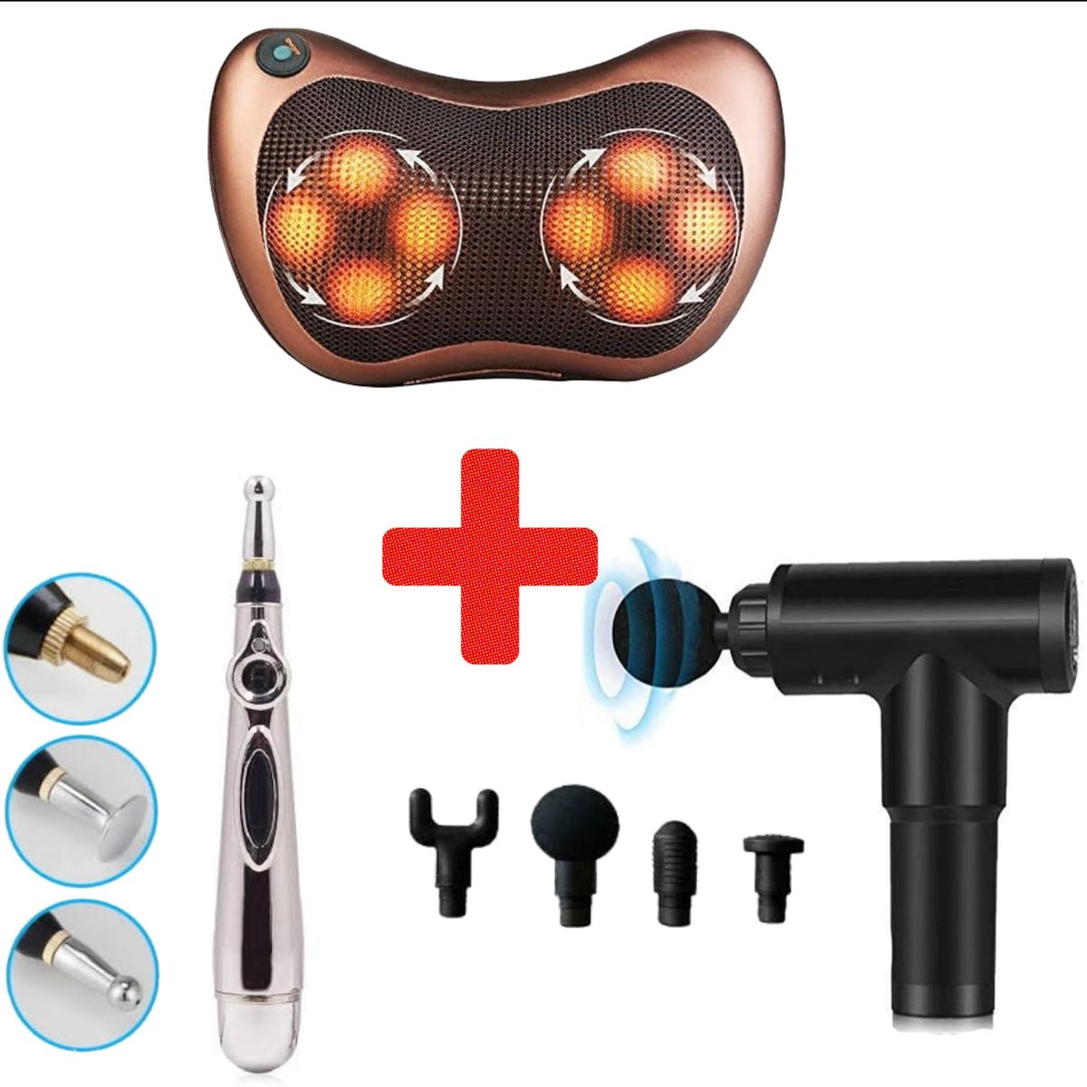OEM - Pack Masajeador Cojin  Lápiz de Acupuntura  Pistola Masajeador