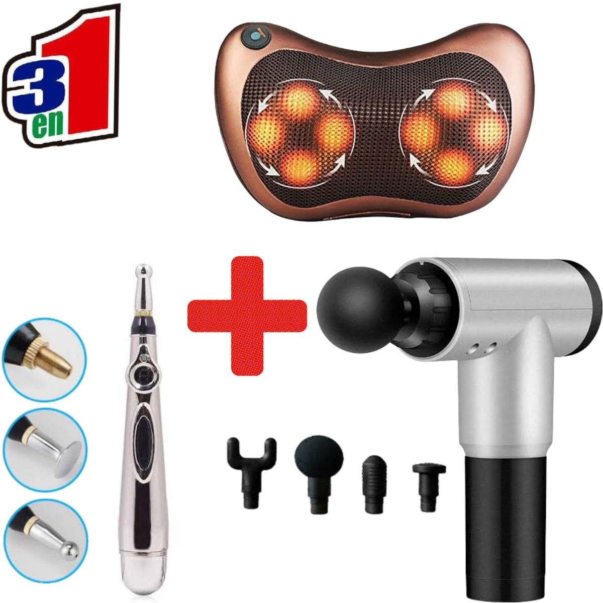 OEM - Pack Masajeador Cojin  Lápiz de Acupuntura  Pistola Masajeador