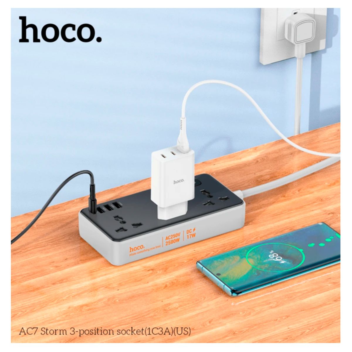 HOCO - Extension Toma Corriente HOCO Cargador Type C Carga Rapida 17W HOCO AC7