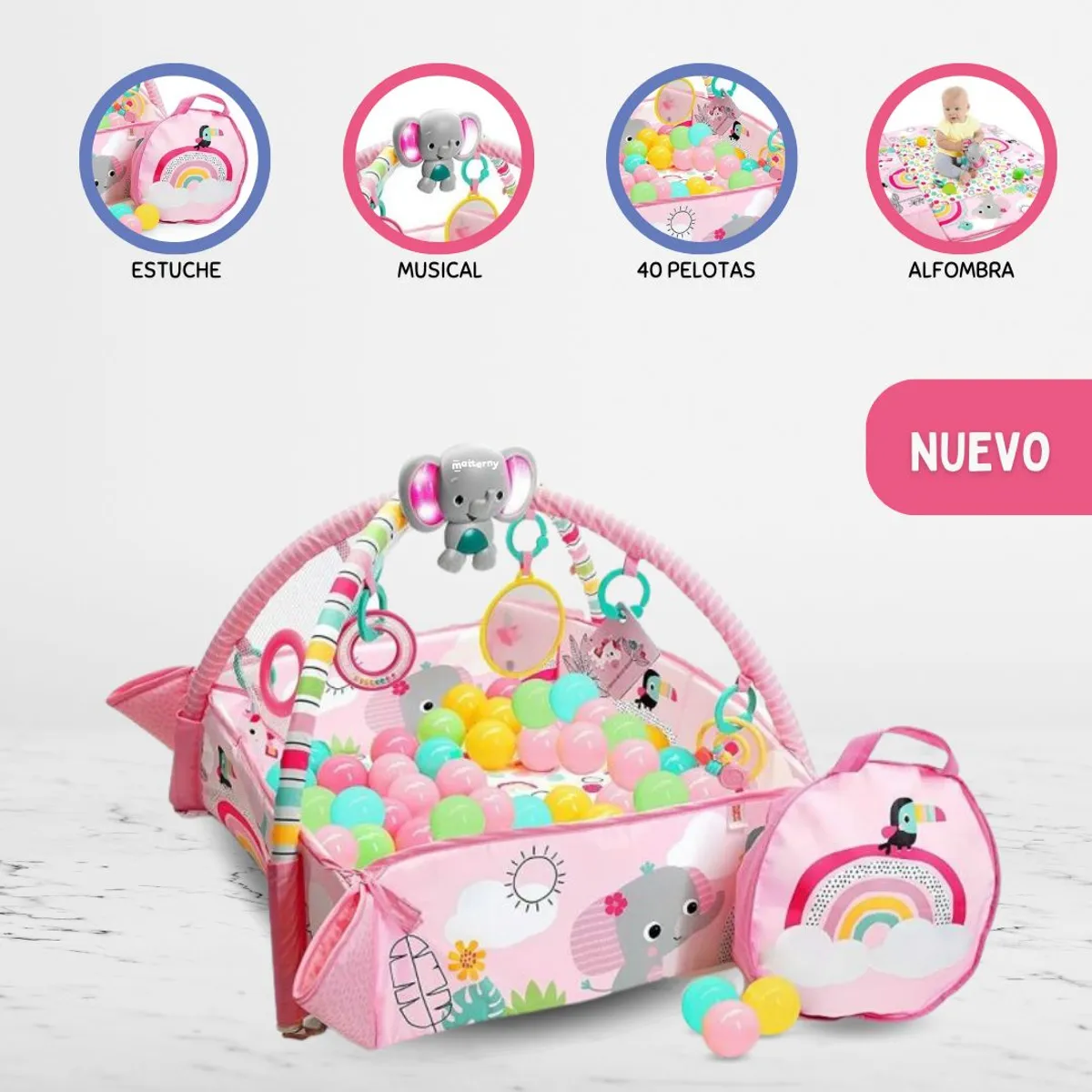 CUZKA - GYM 5 en 1 para Bebé «TU FORMA DE JUGAR A LA PELOTA» Pink