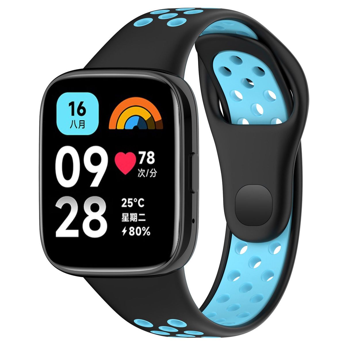 GENERICO - Correa Silicona Sport para REDMI WATCH 3 - N/Celeste