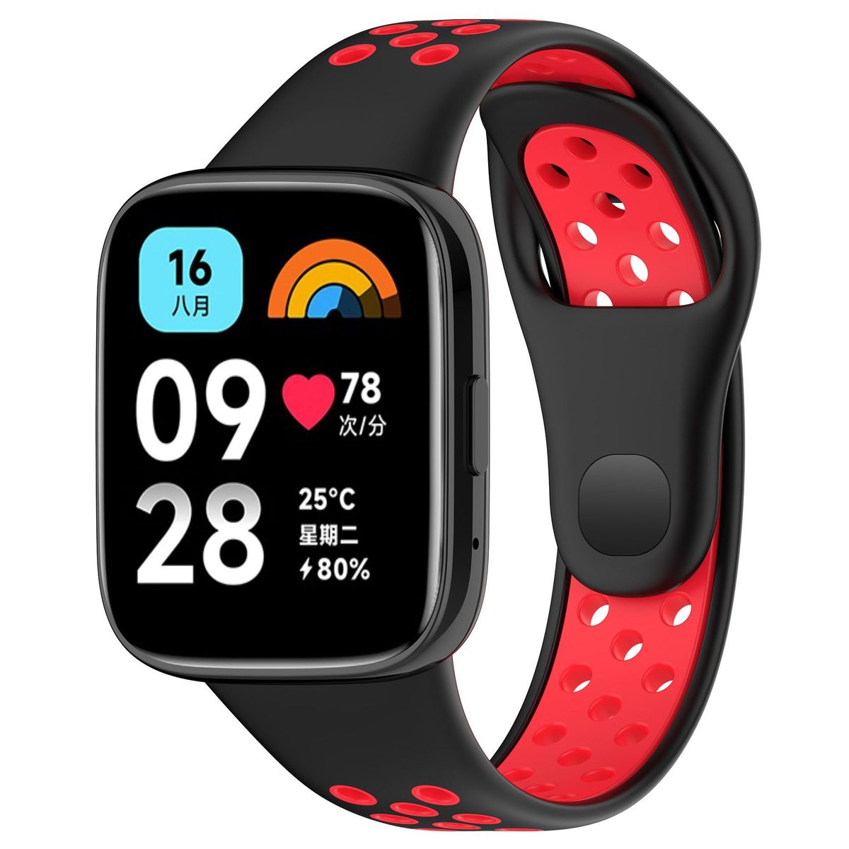 GENERICO - Correa Silicona Sport para REDMI WATCH 3 - N/Rojo