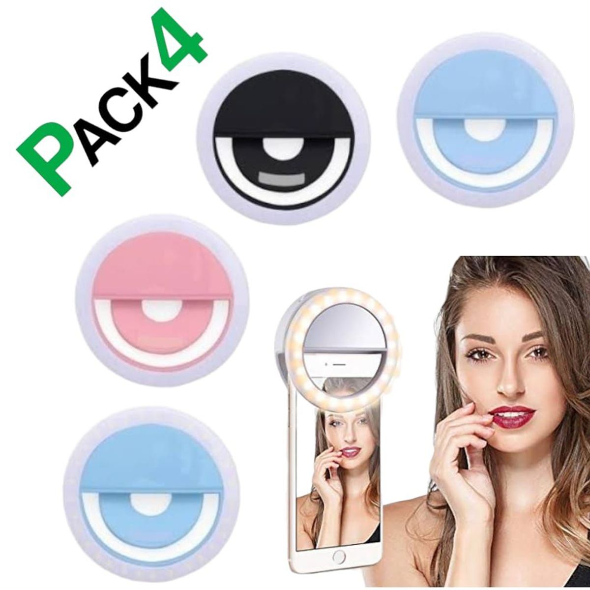 OEM - Pack 4 Mini Aro de Luz LEDs Ring Light Selfie para Celular y Más