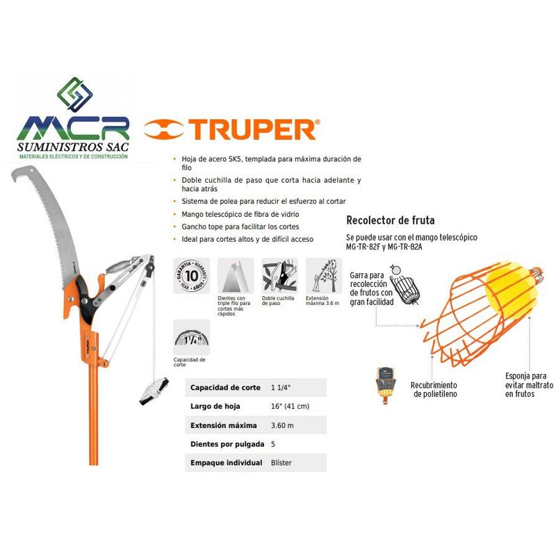 TRUPER - Tijera para podar ramas con mango fibra de vidrio 36m alumini truper