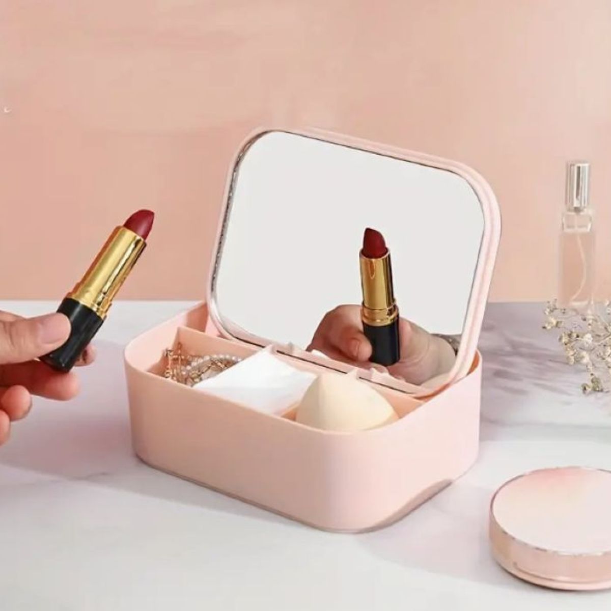GENERICO - JOYERO CON ESPEJO ROSADO
