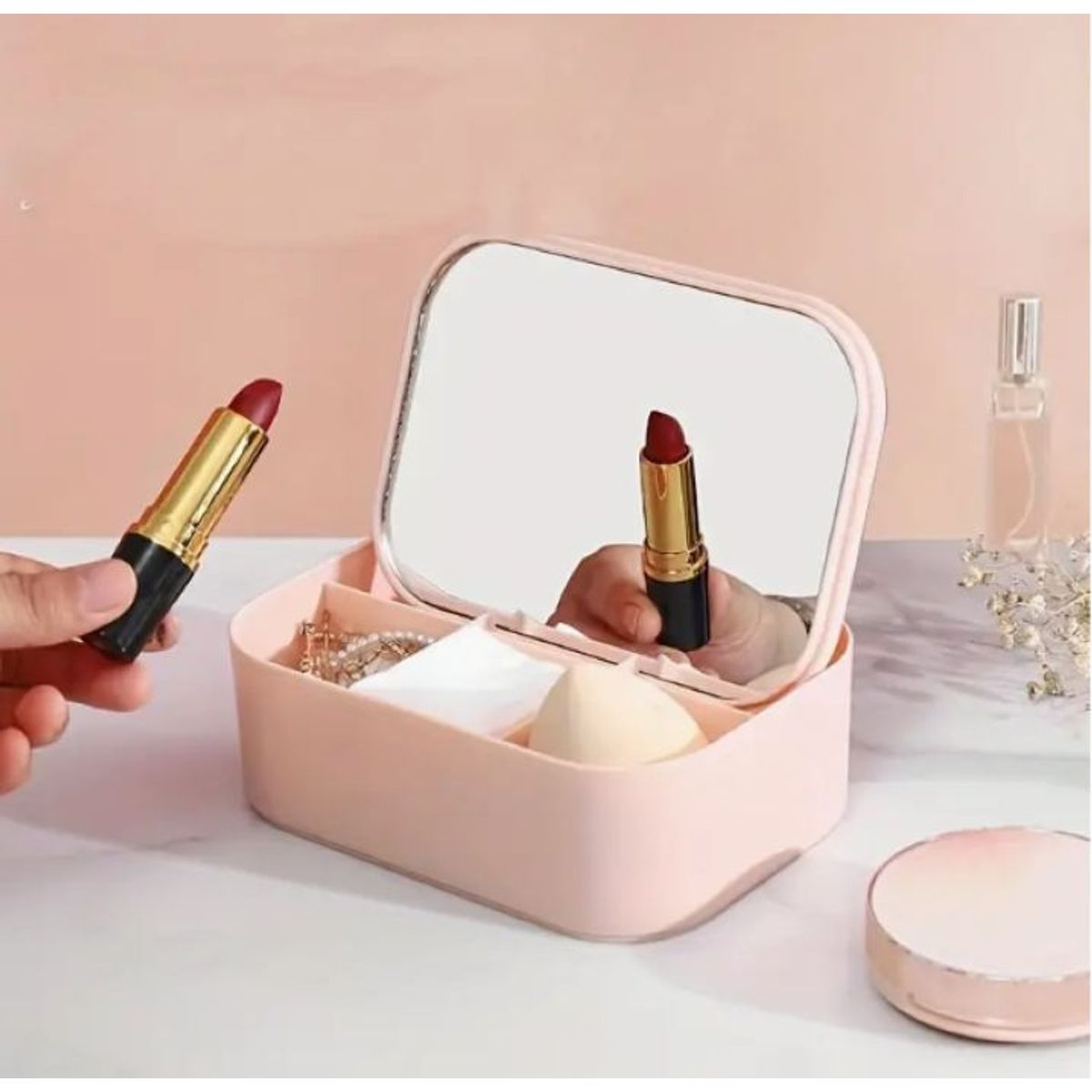 GENERICO - JOYERO CON ESPEJO ROSADO