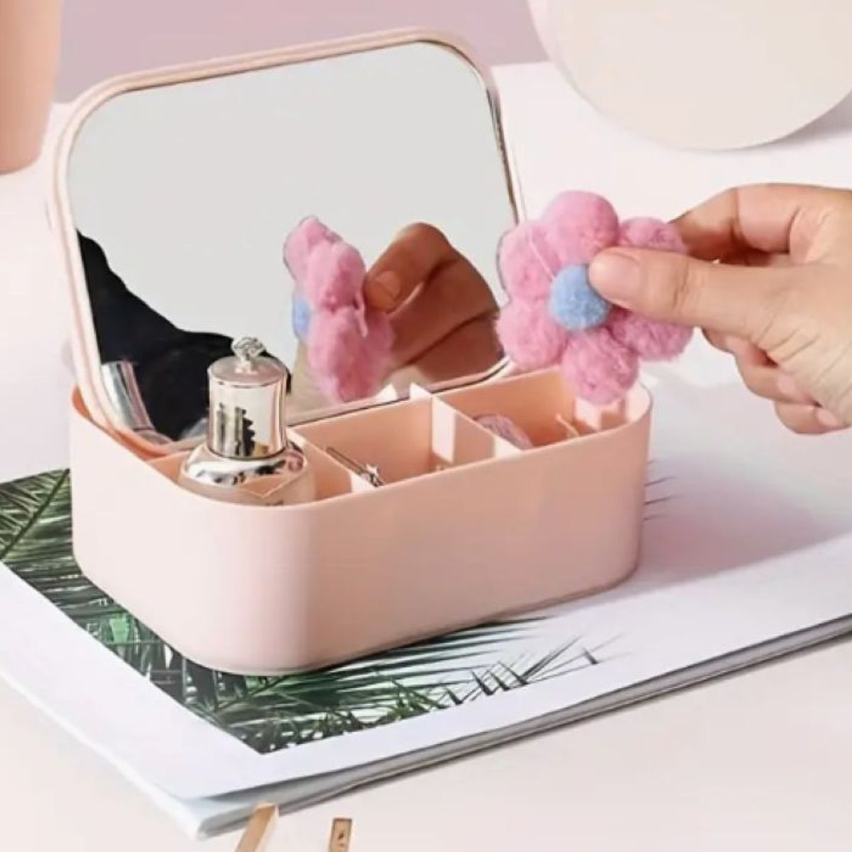 GENERICO - JOYERO CON ESPEJO ROSADO