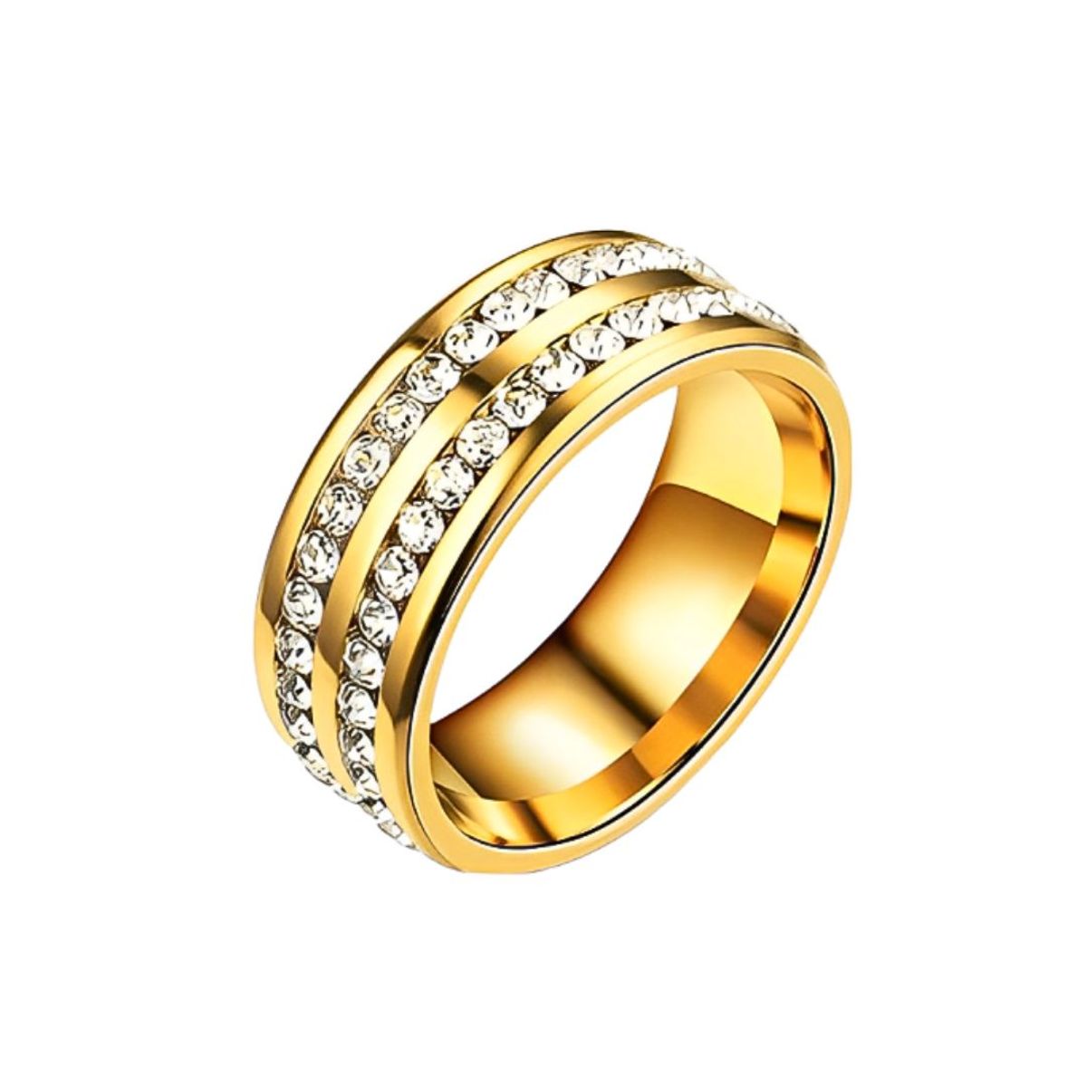GENERICO - Anillo liso unisex cristales blancos joya acero dorado