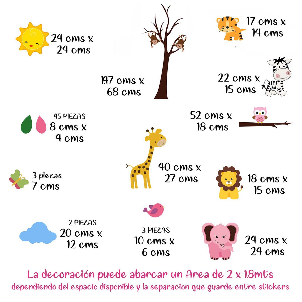 GENERICO - Vinilo Infantil Rosa Arbol safari decoracion para niños
