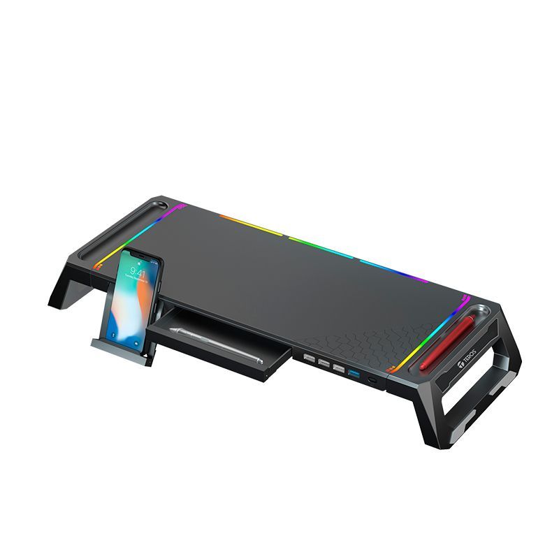 TEROS - Stand Teros Para Monitor RGB Multiproposito Con 4 Puertos USB
