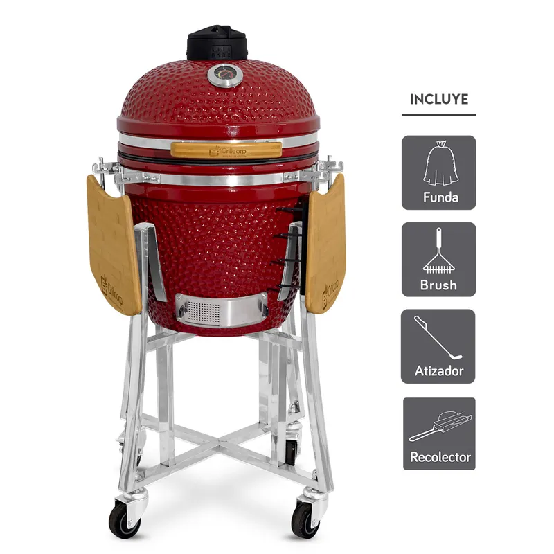 GRILLCORP - Kamado Granada 18 Rojo con accesorios