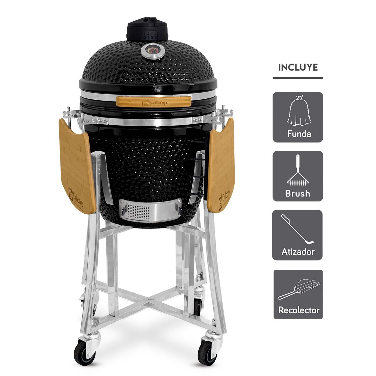 GRILLCORP - Kamado Granada 18 Negro con accesorios