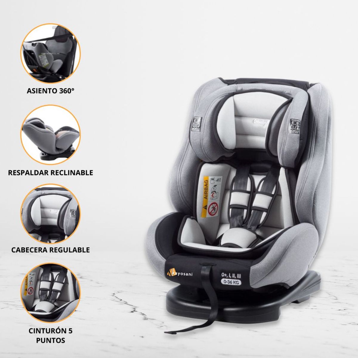 EBABY - Silla de Auto Giratorio para Niños «VERO 360°» Gris