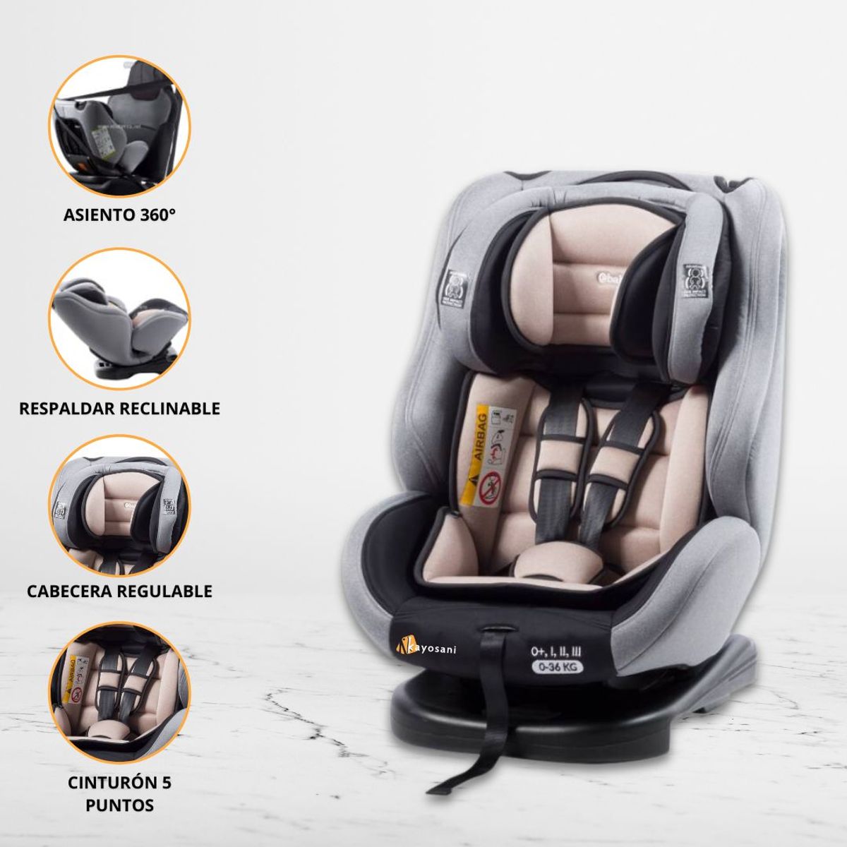EBABY - Silla de Auto Giratorio para Niños «VERO 360°» Beige
