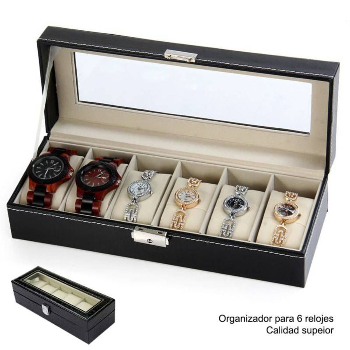 GENERICO - Caja Porta Relojes de Lujo Elegante 6 Compartimientos
