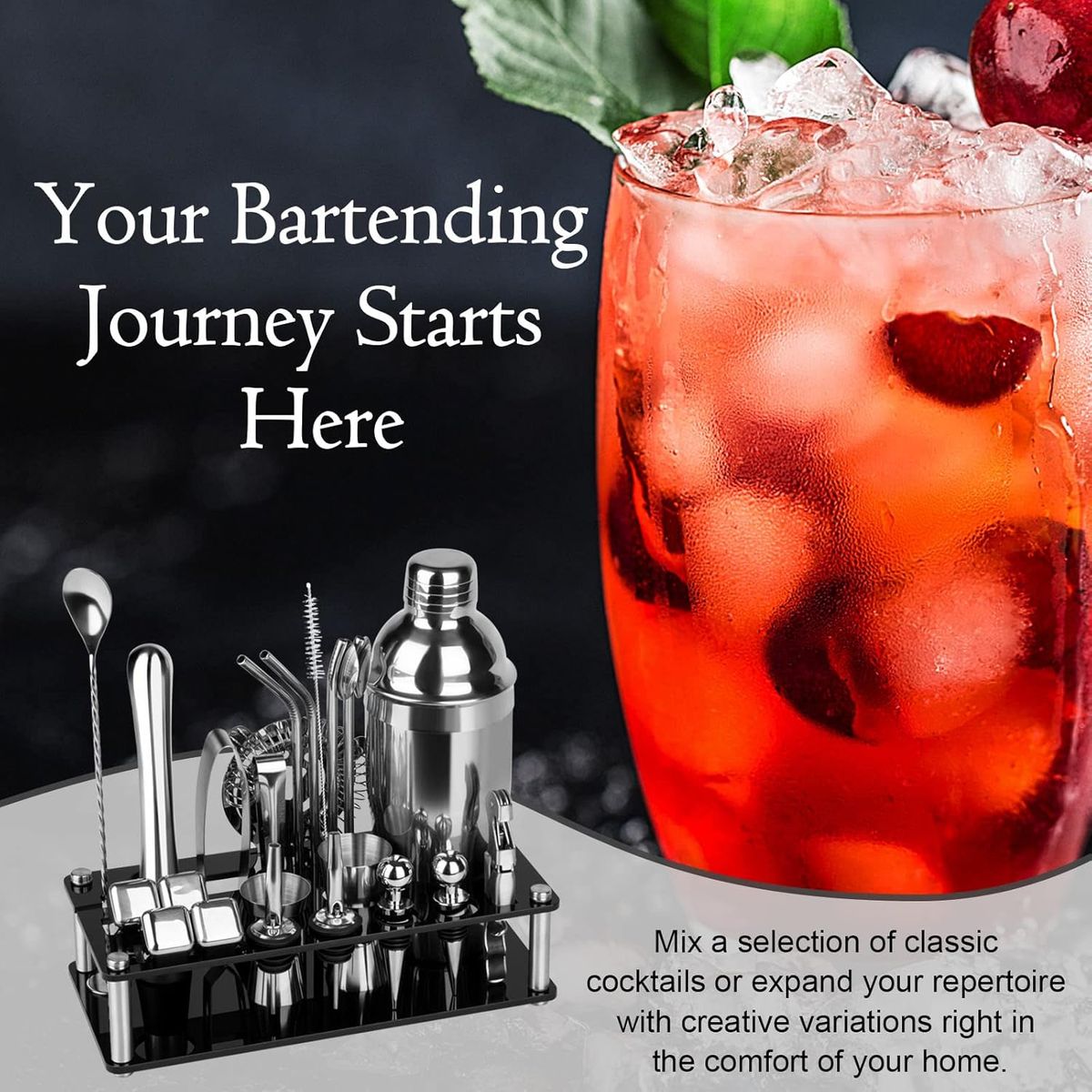 GENERICO - Set Coctelero 23pzs Bartender Profesional Accesorios Recetas