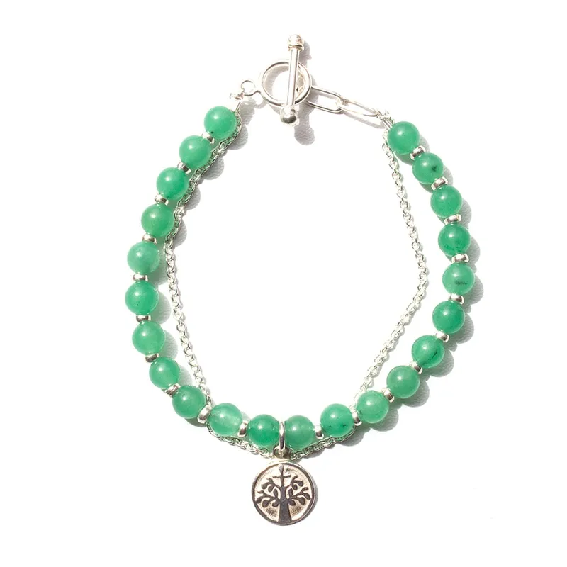 GENERICO - Pulsera Cuarzo Jade con Dije Árbol de la Vida