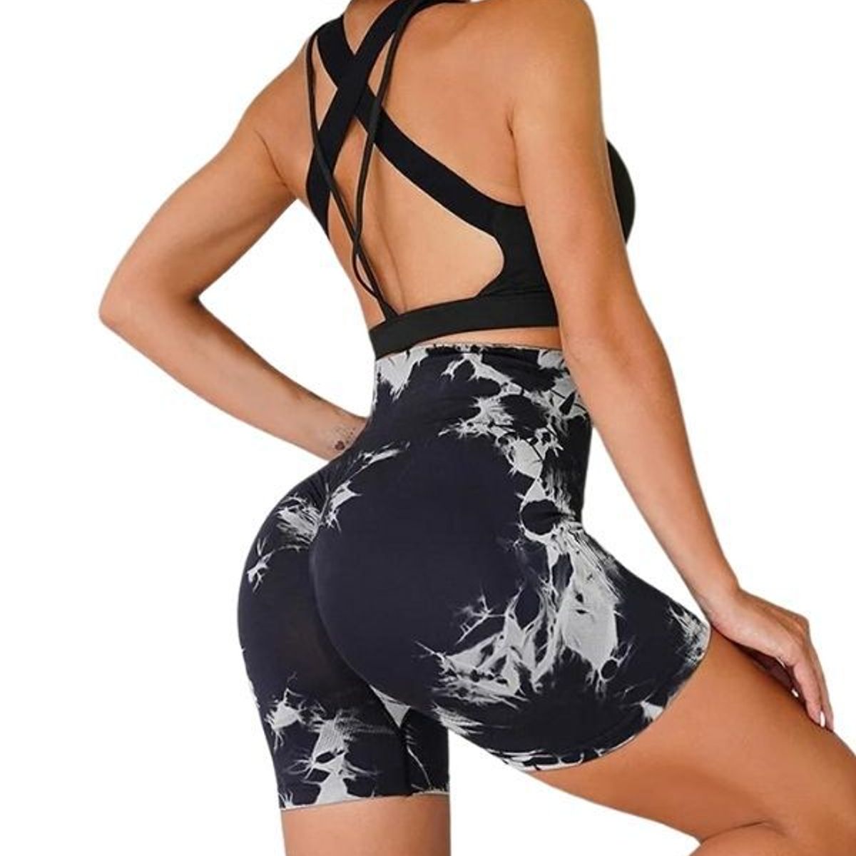 GENERICO - Short Deportivo Tie Dye sin Costuras con Push-Up - Ropa deportiva gym