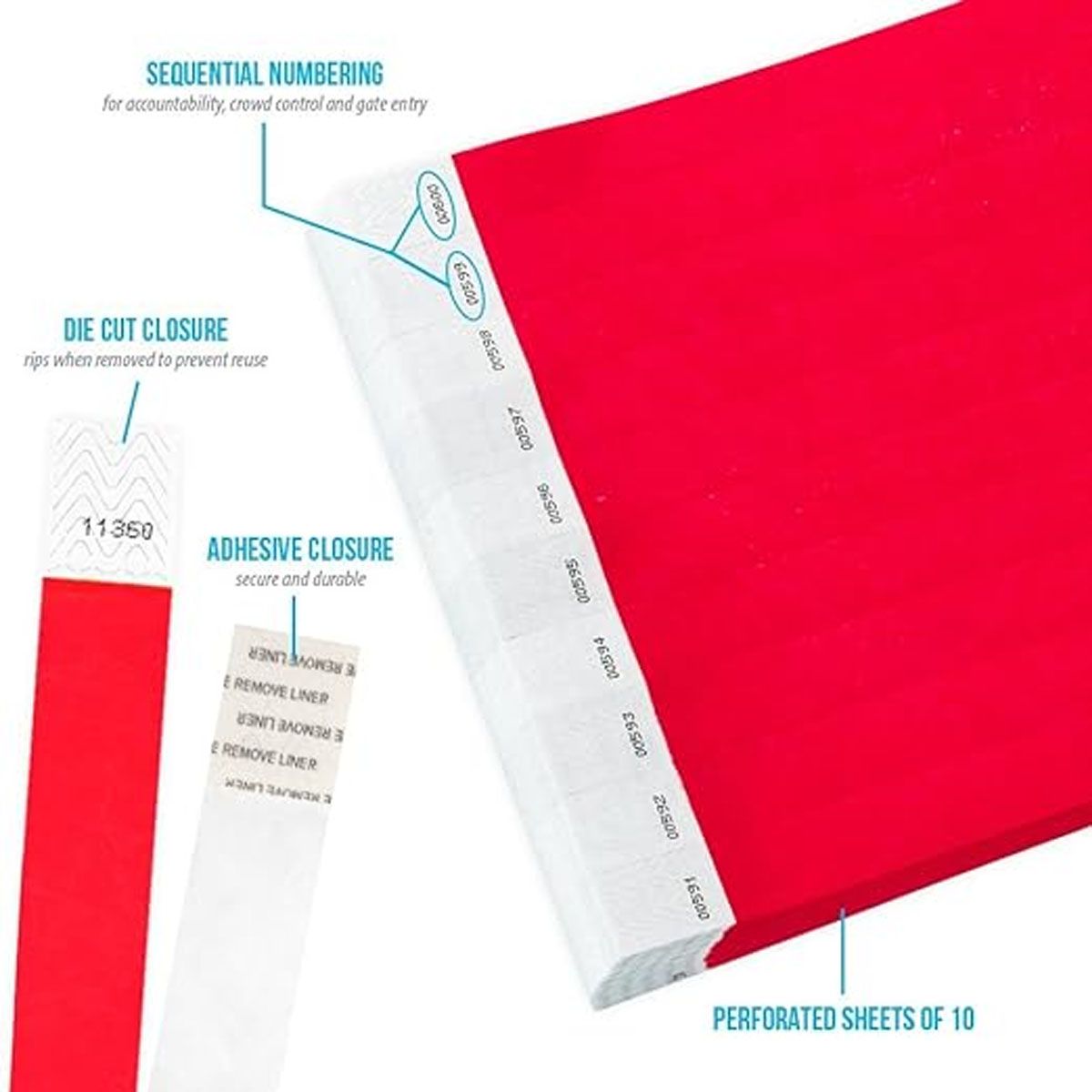 42AROZINA - 100 Pulseras Tyvek Colores VariadosEventos!-Rojo