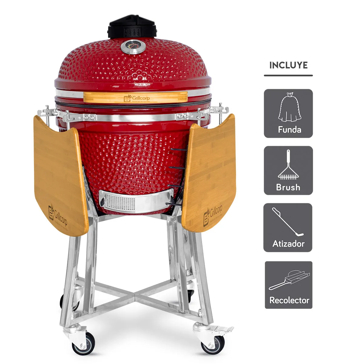 GRILLCORP - Kamado Granada 20 Rojo con accesorios