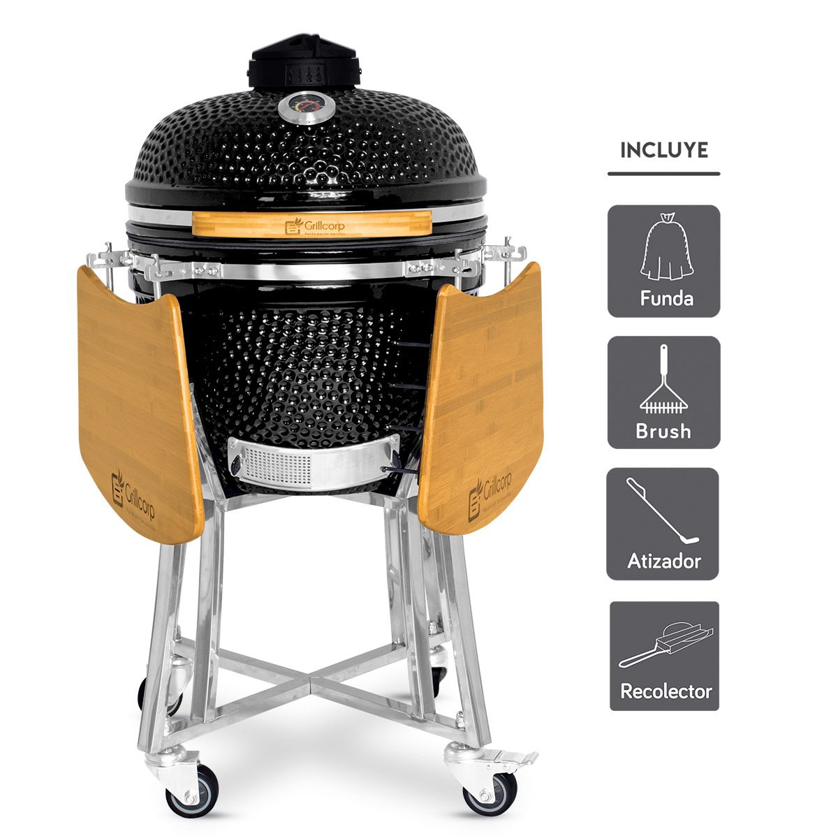 GRILLCORP - Kamado Granada 20 Negro con accesorios