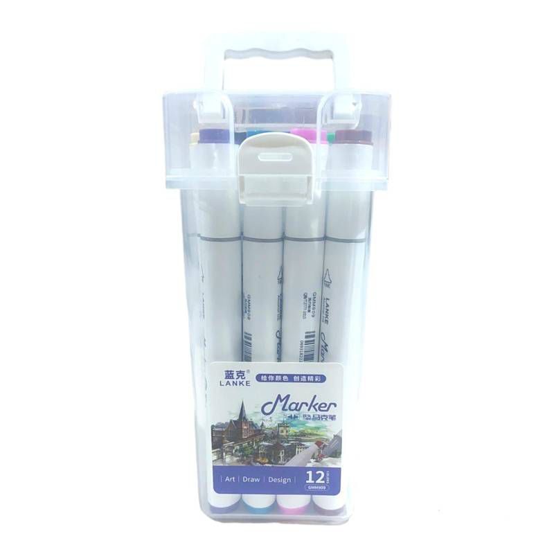 GENERICO - Set de 12 Plumones Doble Punta y Marcador - Marker Lanke