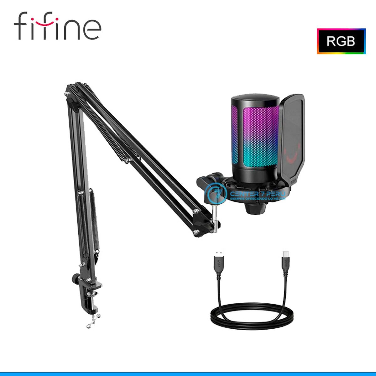 FIFINE - Micrófono Gamer Fifine A6T BLACK Soporte de brazo