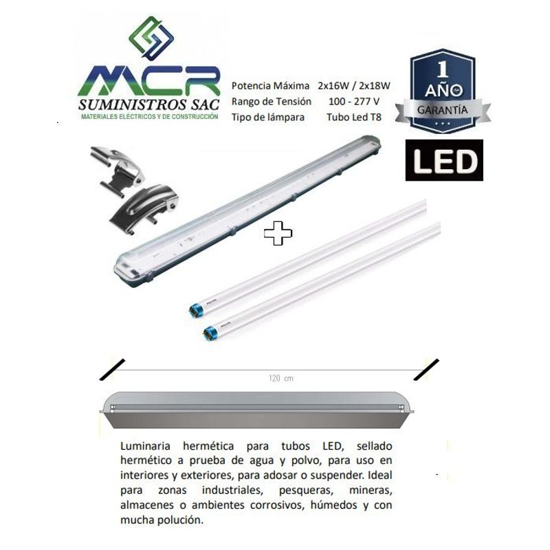 GENERICO - LED HERMETICA  2TUBOS T8 LUZ BLANCO FRIO 6500K IP65