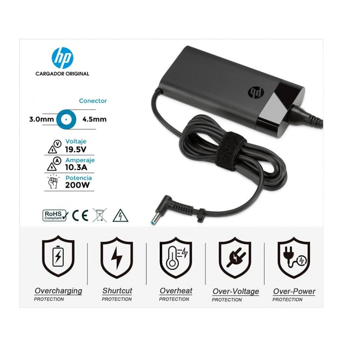 HP - Cargador Hp 19.5v 10.3a 200w Omen Punta Celeste  ZBook 17 G5