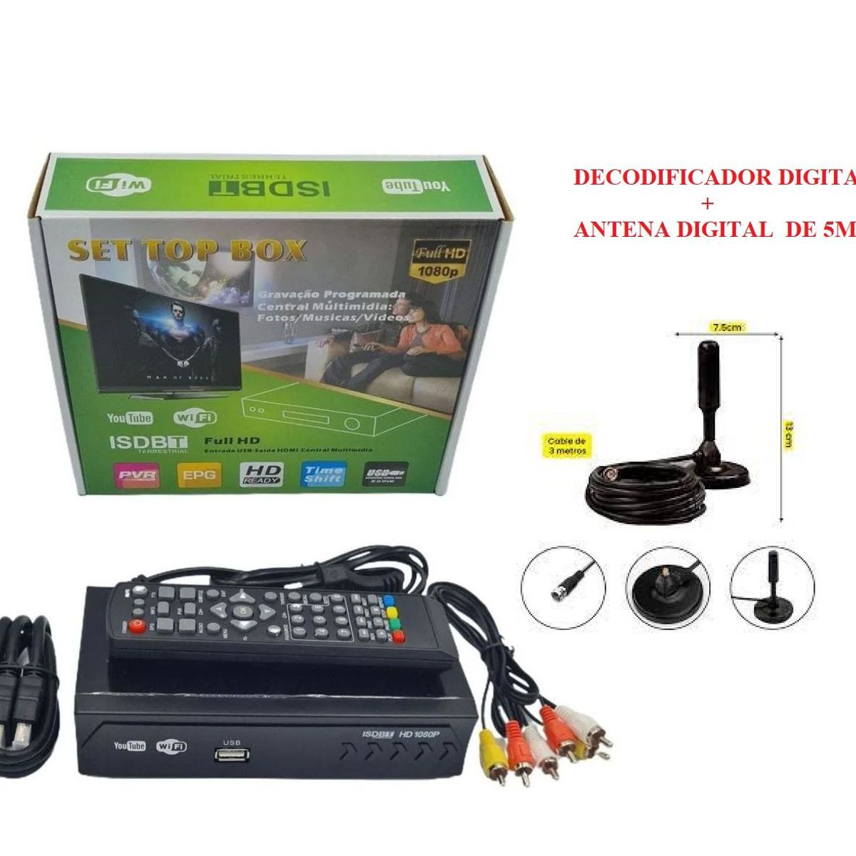 GENERICO - Decodificador Sintonizador Digital De Tv Full Hd + antena digital