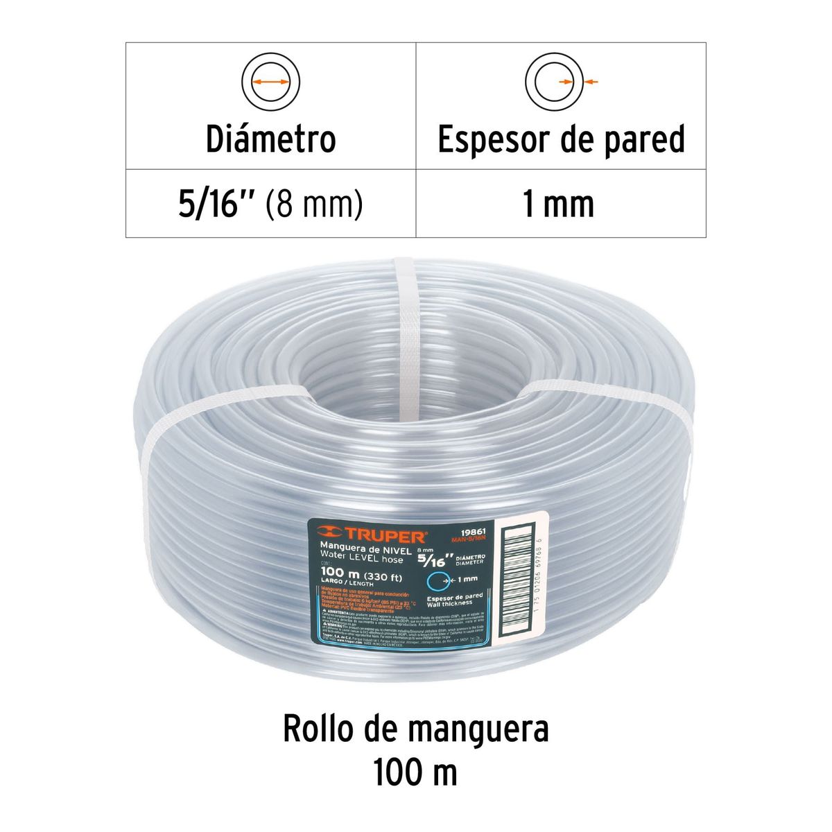 Truper - Manguera de nivel 5/16 rollo por 100 metros Truper